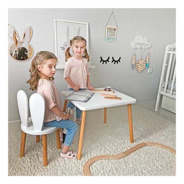Bee Smart Oyun Masası-Aktivite Masası-Çalışma Masası-Etkinlik Masası-Ahşap 1 Sandalyeli Çocuk Masa Sandalye Takımı - Beyaz - Naturel Ahşap - Görsel 5
