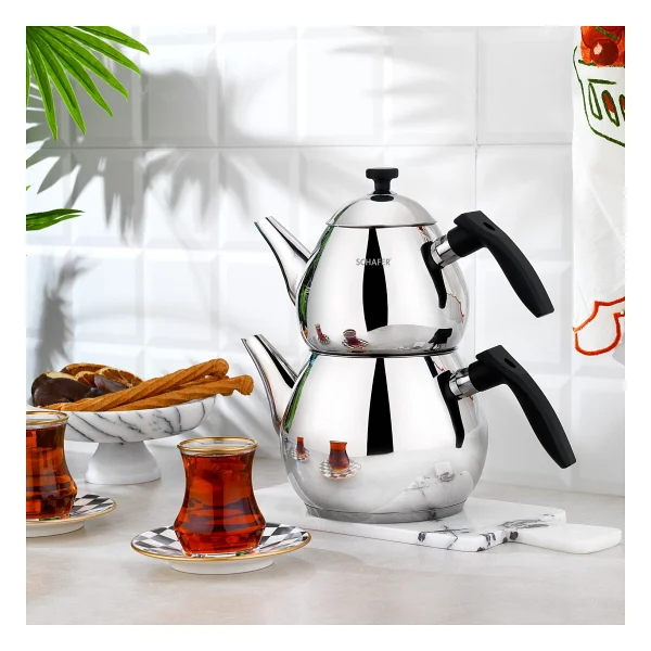 Schafer Tea Chef Siyah Orta Boy Çelik Çaydanlık - Görsel 2
