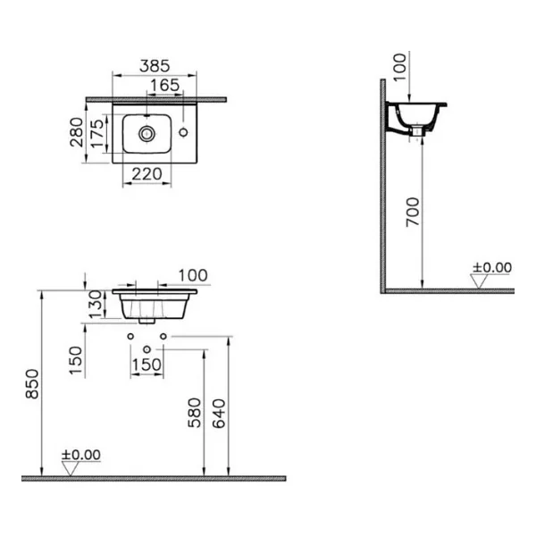 VitrA Mia 7460L003-0029 40 cm Etajerli Lavabo - Görsel 3