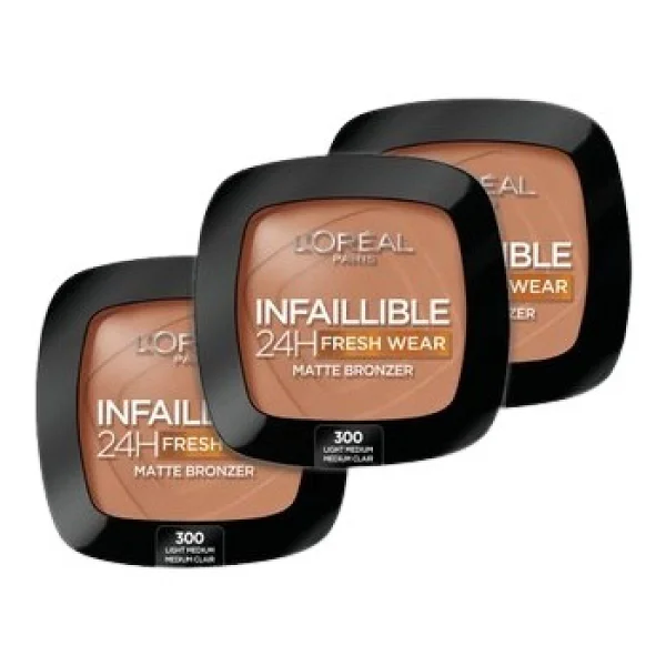L'Oreal Paris Infaillible 24h Fresh Wear Matte 300 Light Medium 3 Adet Bronzer - Görsel 6