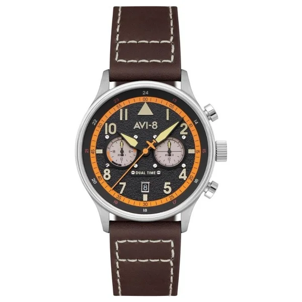 AVI-8 Hawker Hurricane Carey Dual Time AV-4088 Deri Kordon Erkek Kol Saati - Görsel 2