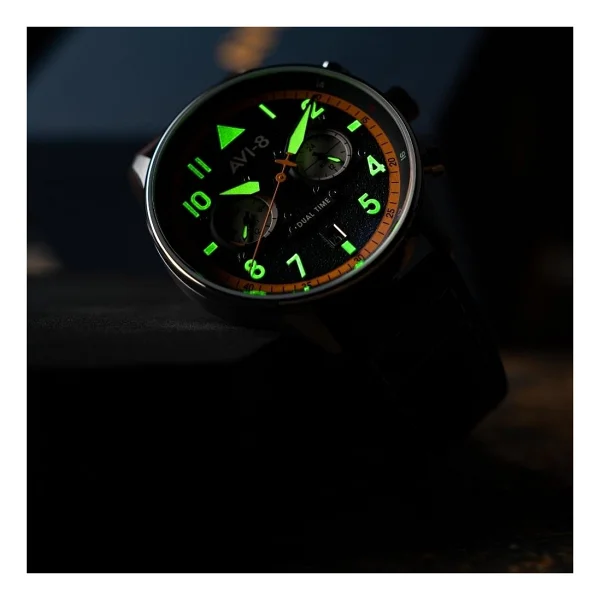 AVI-8 Hawker Hurricane Carey Dual Time AV-4088 Deri Kordon Erkek Kol Saati - Görsel 4