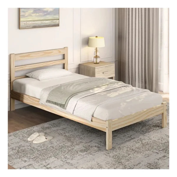 Pinoxi Masif Ahşap Karyola 90 x 190 cm Doğal Ahşap Natural - Naturel - 90 x 190 cm - Görsel 6