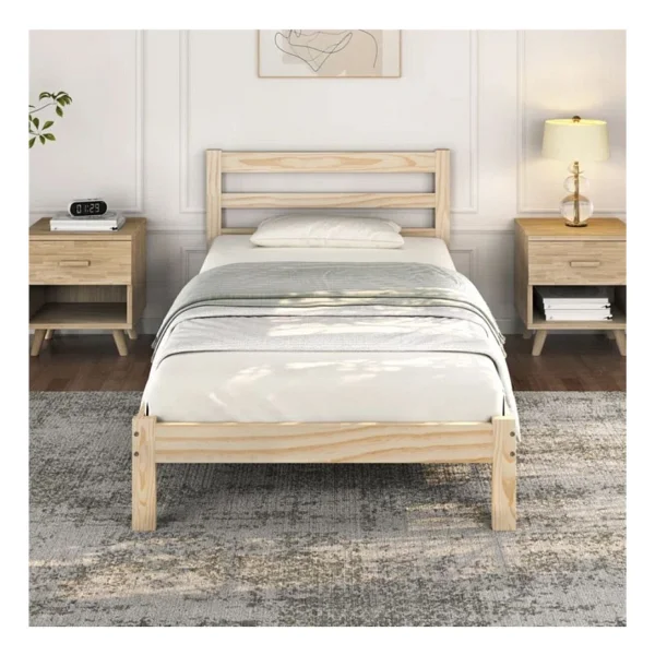 Pinoxi Masif Ahşap Karyola 90 x 190 cm Doğal Ahşap Natural - Naturel - 90 x 190 cm - Görsel 3