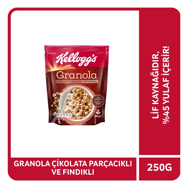 Kellogg's Kellogg's Çikolata Parçacıklı ve Fındıklı Granola 250 Gr,%44 Yulaf,Lif Kaynağı,Kahvaltılık Gevrek - Görsel 6