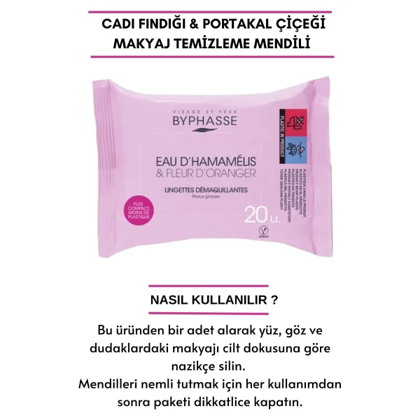 Byphasse Cadı Fındığı ve Portakal Çiçeği 20'li Makyaj Temizleme Mendili - Görsel 4