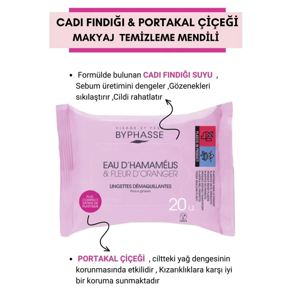 Byphasse Cadı Fındığı ve Portakal Çiçeği 20'li Makyaj Temizleme Mendili - Görsel 5