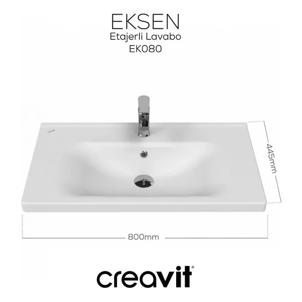Creavit Eksen 45x80 cm Etajerli Mobilya Dolap Uyumlu Lavabo EK080 - Görsel 3