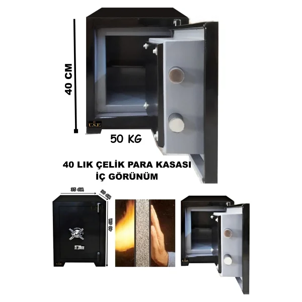 U.S.F Ev Ve Ofis Tipi Çelik Para Kasası-40 cm 50kg kasa - Siyah - Görsel 2