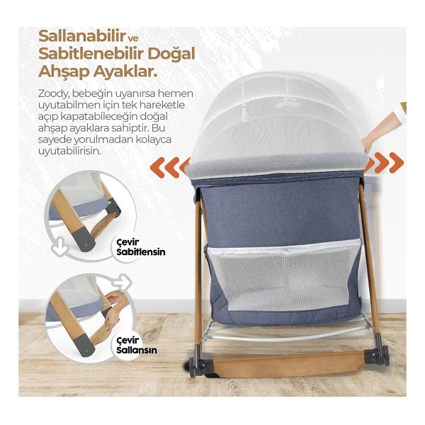 Kiwi Zoody 3 in 1 Bebek Beşiği, Oyun Parkı ve Park Yatak Gri - Görsel 10
