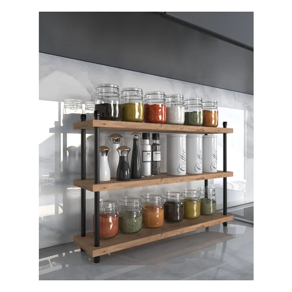 AYMOBSAN İnci Baharatlık, Mutfak Rafı, Çok Amaçlı Raf, 3 Katlı , Metal Ayaklı, Organizer, 60 cm Sis Gri - Görsel 4
