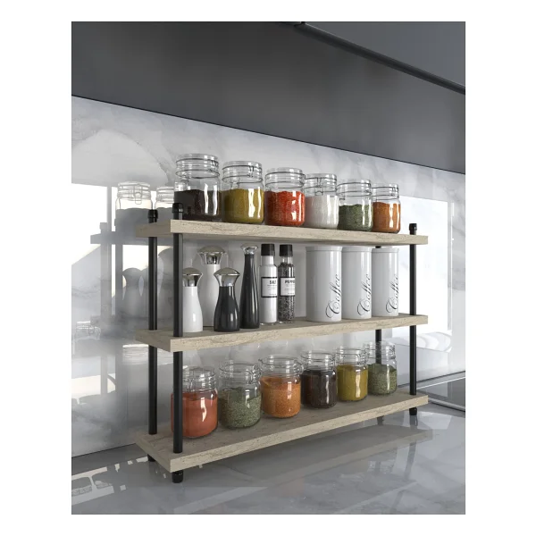 AYMOBSAN İnci Baharatlık, Mutfak Rafı, Çok Amaçlı Raf, 3 Katlı , Metal Ayaklı, Organizer, 60 cm Sis Gri - Görsel 5