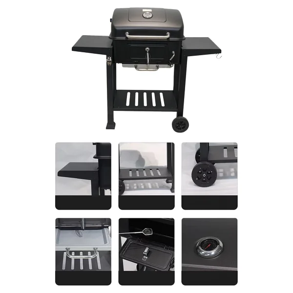 SOMINECO Tekerlekli Kömürlü Bbq Dökme Demir Kömürlü Mangal Fırınlı Büyük Barbekü Izgara 01022 - Görsel 4