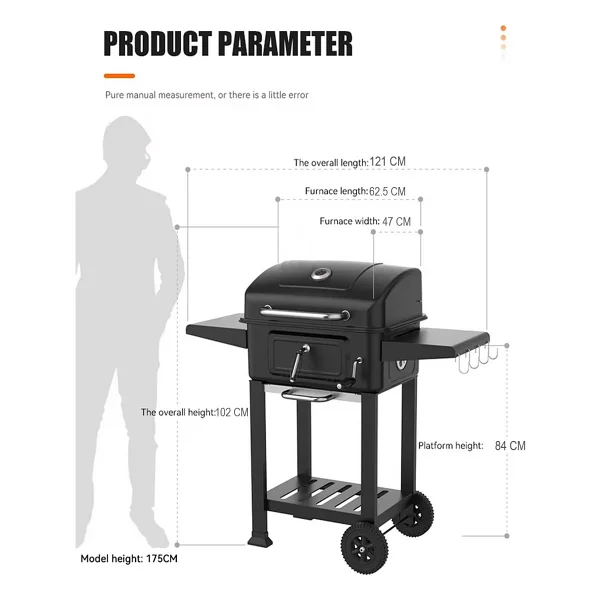 SOMINECO Tekerlekli Kömürlü Bbq Dökme Demir Kömürlü Mangal Fırınlı Büyük Barbekü Izgara 01022 - Görsel 5