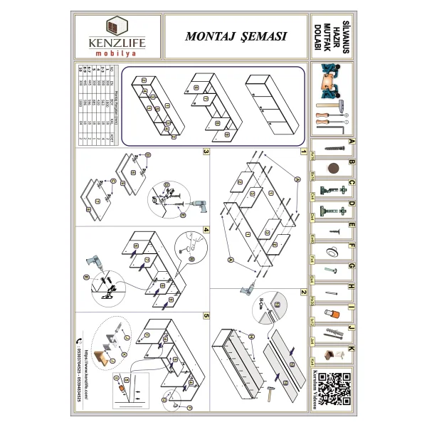 Kenzlife Hazır Mutfak Silvanus Byz 060x180x22 Mutfak Banyo Dolabı Kapaklı Raflı - Görsel 5