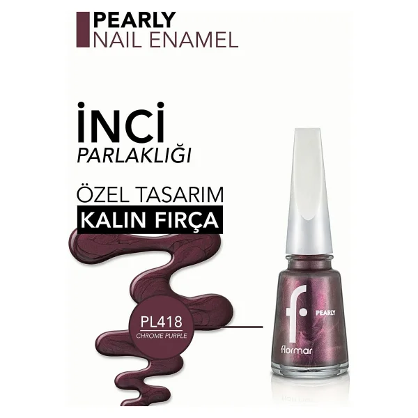 Flormar Pearly PL418 Chrome Purple Oje - Görsel 5