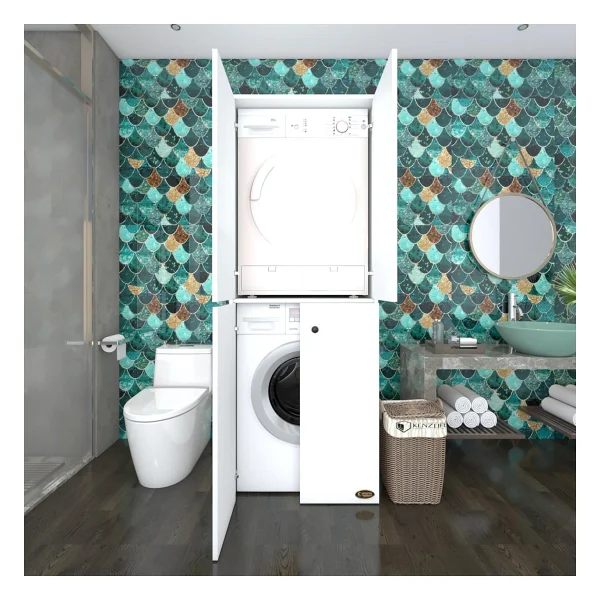 Kenzlife Jelena Çift Katlı Kapaklı Çamaşır Kurutma Makinesi Dolabı 180x70x60 cm - Görsel 5