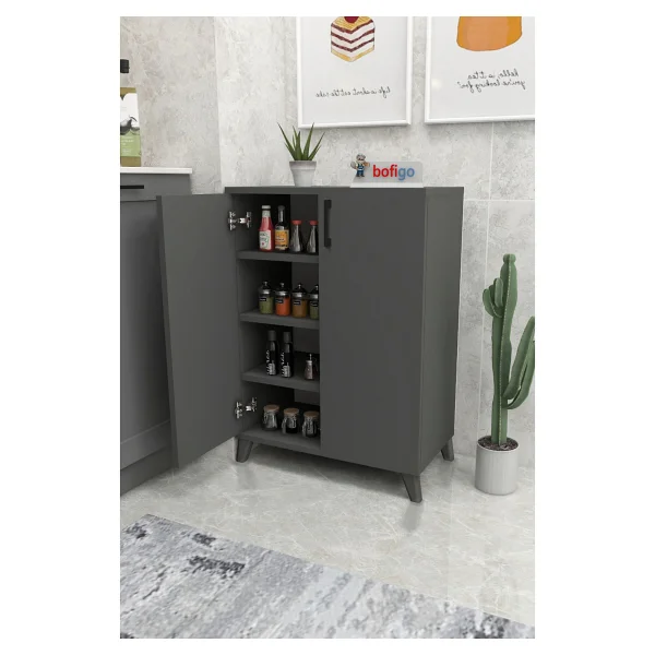 Bofigo 4 Raflı Çok Amaçlı Dolap Çok Amaçlı Mutfak Dolabı Banyo Dolabı Ceren Antrasit - Görsel 3
