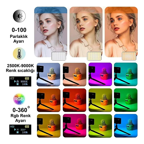 HyMark RGB-CL120 LED Video Fotoğraf Dolgu Işığı 9000K LCD Ekran 20 Efekt DSLR Vlog Canlı Yayın - Görsel 2