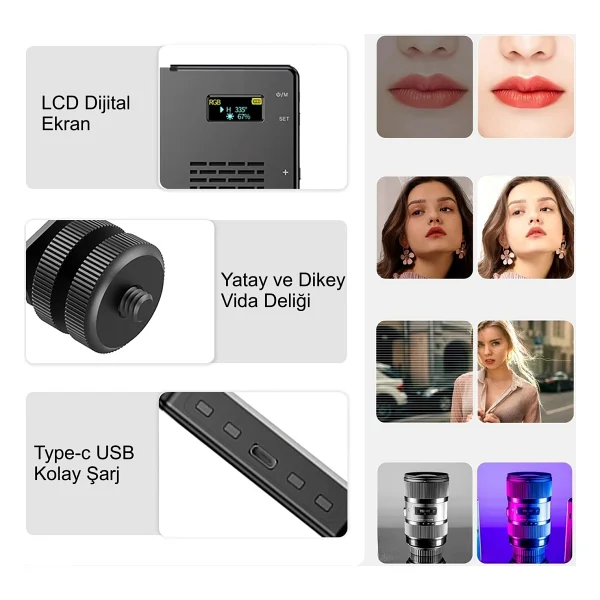 HyMark RGB-CL120 LED Video Fotoğraf Dolgu Işığı 9000K LCD Ekran 20 Efekt DSLR Vlog Canlı Yayın - Görsel 4