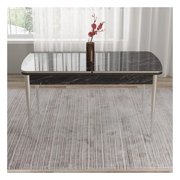 Canisa Concept Tia Serisi, Siyah Mermer Desen 80X132 Açılabilir Mdf Yemek Odası Takımı 6 Sandalye Gümüş Detay - Görsel 3