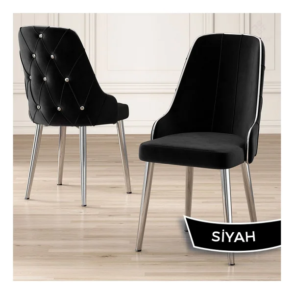 Canisa Concept Tia Serisi, Siyah Mermer Desen 80X132 Açılabilir Mdf Yemek Odası Takımı 6 Sandalye Gümüş Detay - Görsel 5