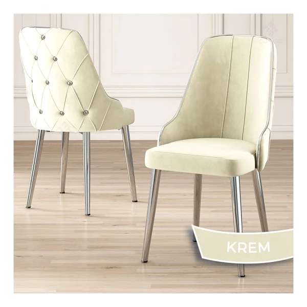 Canisa Concept Tia Serisi, Siyah Mermer Desen 80X132 Açılabilir Mdf Yemek Odası Takımı 6 Sandalye Gümüş Detay - Krem - Görsel 5