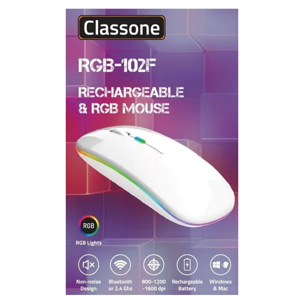 Classone RGB-102F Şarjlı Sessiz Optik Kablosuz Mouse - Görsel 3