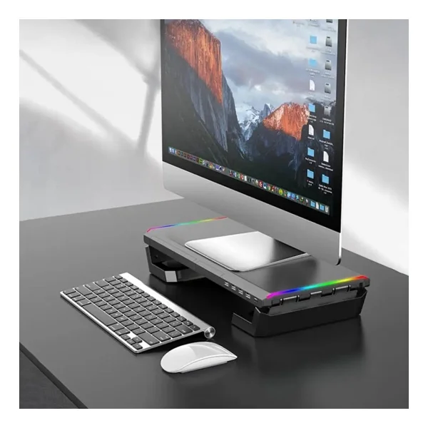 Monozone Laptop Sehpası Rgb 4 USB Hub Yükseklik Ayarlı Monitör Standı Bilgisayar Monitör Yükseltici - Siyah - Görsel 2