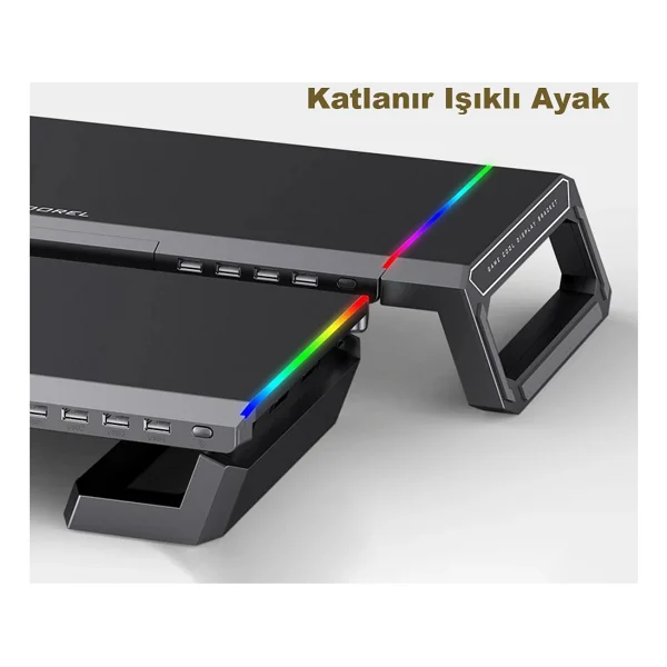 Monozone Laptop Sehpası Rgb 4 USB Hub Yükseklik Ayarlı Monitör Standı Bilgisayar Monitör Yükseltici - Siyah - Görsel 3