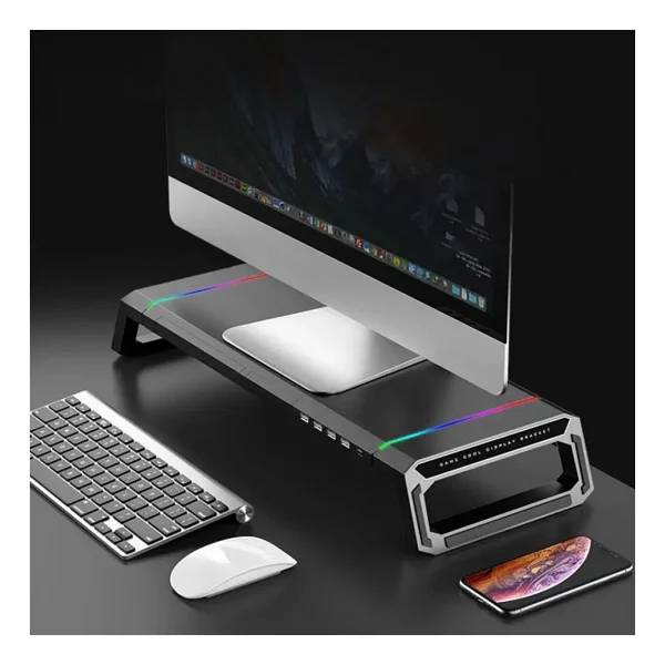 Monozone Laptop Sehpası Rgb 4 USB Hub Yükseklik Ayarlı Monitör Standı Bilgisayar Monitör Yükseltici - Siyah - Görsel 4