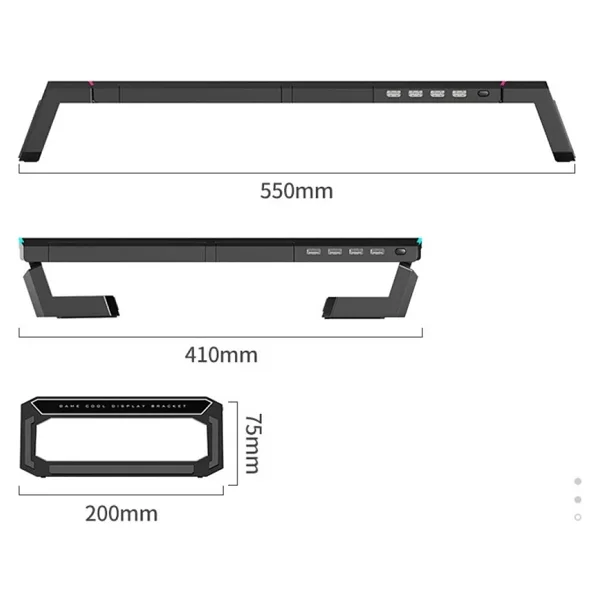 Monozone Laptop Sehpası Rgb 4 USB Hub Yükseklik Ayarlı Monitör Standı Bilgisayar Monitör Yükseltici - Siyah - Görsel 5