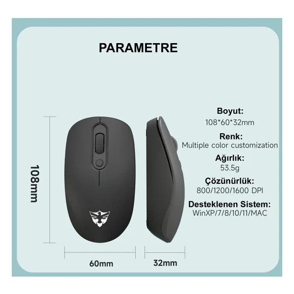SC601 Kablosuz Klavye Mouse Set Siyah USB Türkçe Q Ofis Klavye Fare - Görsel 2