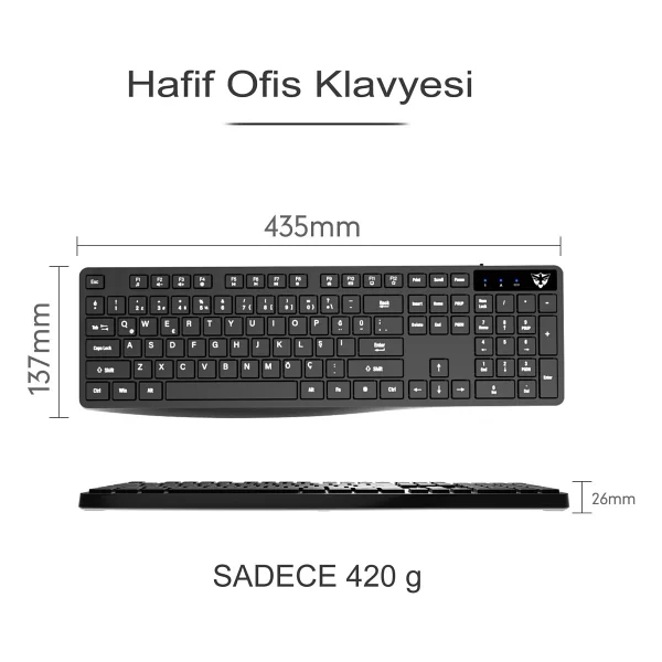 SC601 Kablosuz Klavye Mouse Set Siyah USB Türkçe Q Ofis Klavye Fare - Görsel 3