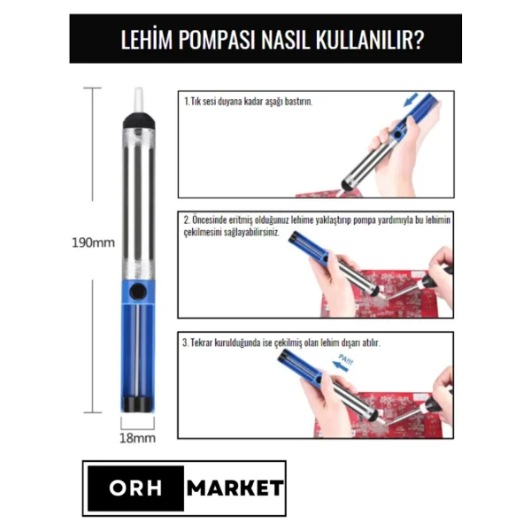 ORH MARKET Lehim Pompası - Havya Pompası - Havya Lehim Sökme Pompası - Görsel 3
