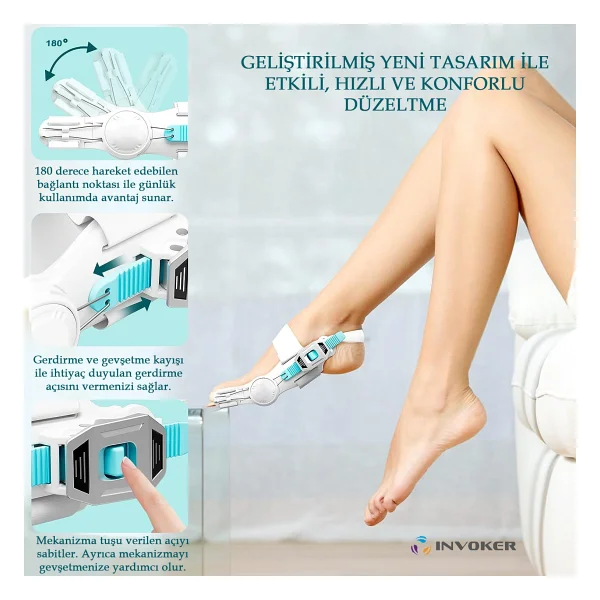 İnvoker Ayarlı Ayak Baş Parmak Kemik Düzeltici Başparmak Çıkıntısı Eğriliği Düzeltme Aparatı Halluks Valguss Aleti Gece Ateli 2li - Beyaz - Görsel 3