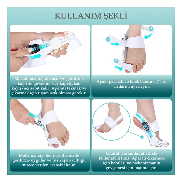 İnvoker Ayarlı Ayak Baş Parmak Kemik Düzeltici Başparmak Çıkıntısı Eğriliği Düzeltme Aparatı Halluks Valguss Aleti Gece Ateli 2li - Beyaz - Görsel 5