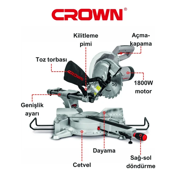 Crown CT15233P 1800 W 255 mm Gönye Testere - Görsel 10