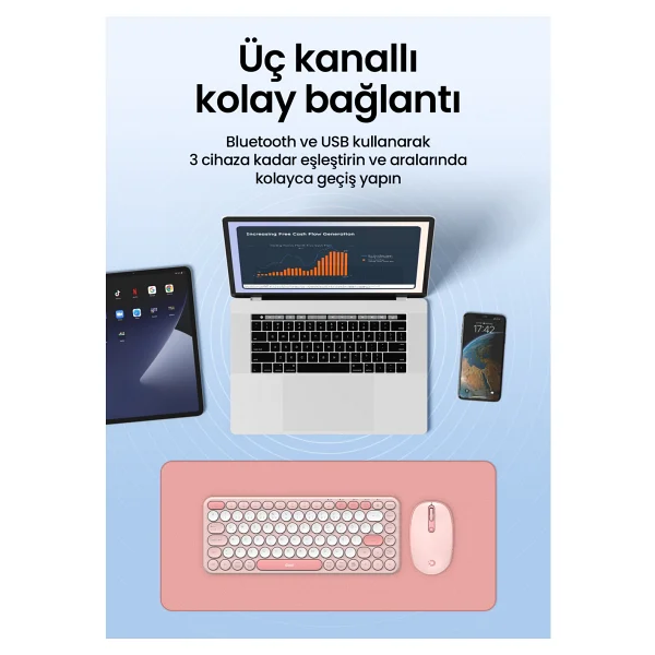 Daxi Creator Pro MK350 Pembe Kablosuz Klavye Mouse Seti - Görsel 4