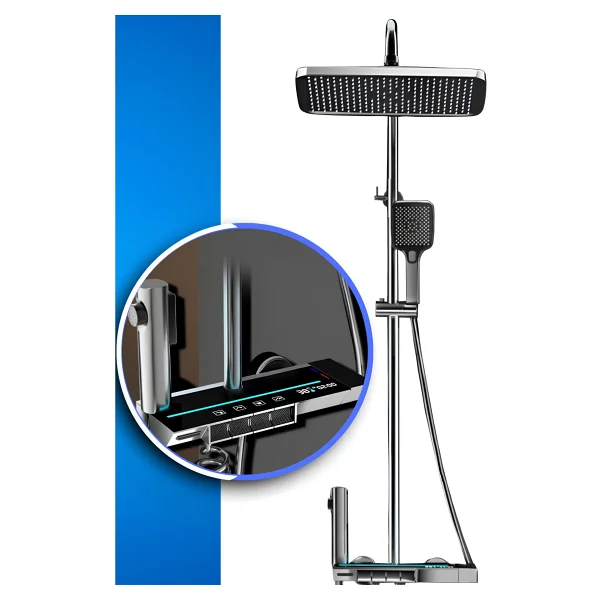 Oxy Aqua Piano 5 Fonksiyonlu Kendinden Banyo Bataryalı Dijital Akıllı Robot Duş Seti Tepe Duş Seti - Antrasit - Görsel 2