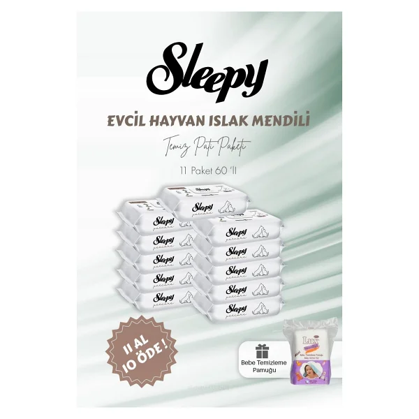 Sleepy 11 Al 10 Öde Evcil Hayvan Islak Havlusu 60'lı Ve Bebe Temizleme Pamuğu - Görsel 3