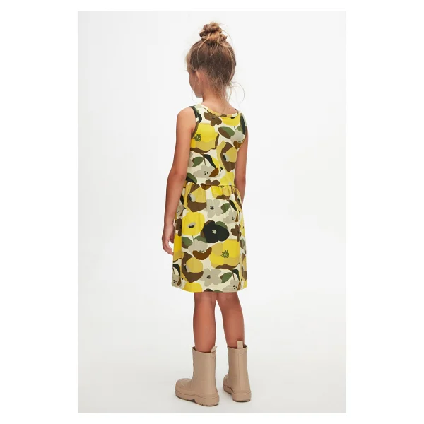 Açık Yeşil Retro Flowers Kız Çocuk Desenli Kolsuz Elbise - Görsel 4