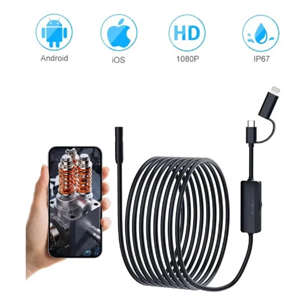Vothoon 5 Metre Endoskop Yılan Video Kamera Ios ve Android Uyumlu Led'li 8 mm Sert Kablo 2mp - Görsel 8