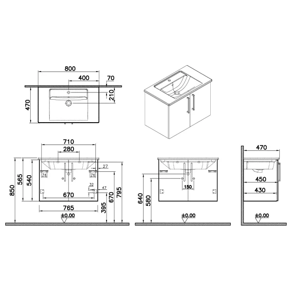 VitrA Root Flat 100 cm Kapaklı Banyo Dolabı Alt Modül Lavabo - Görsel 3