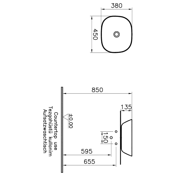 VitrA 7810B483-0016 Plural 45 cm Kare Alçak Çanak Lavabo - Mat Siyah - Görsel 3