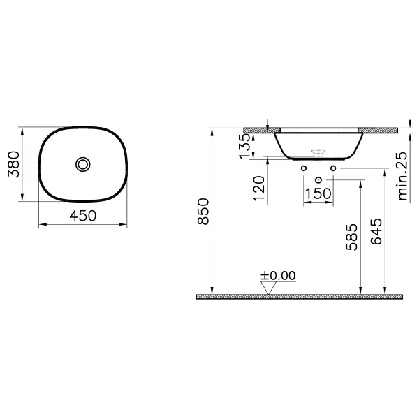 VitrA 7810B477-1083 Plural 45 cm Kare Tezgah Altı Lavabo - Mat Terra Rossa - Görsel 2