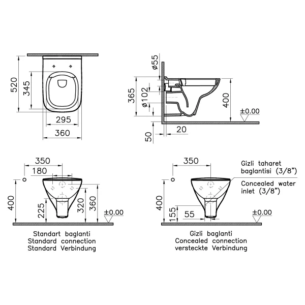 VitrA S20 7508L003-0850 SmoothFlush 52 cm Asma Klozet - Görsel 2
