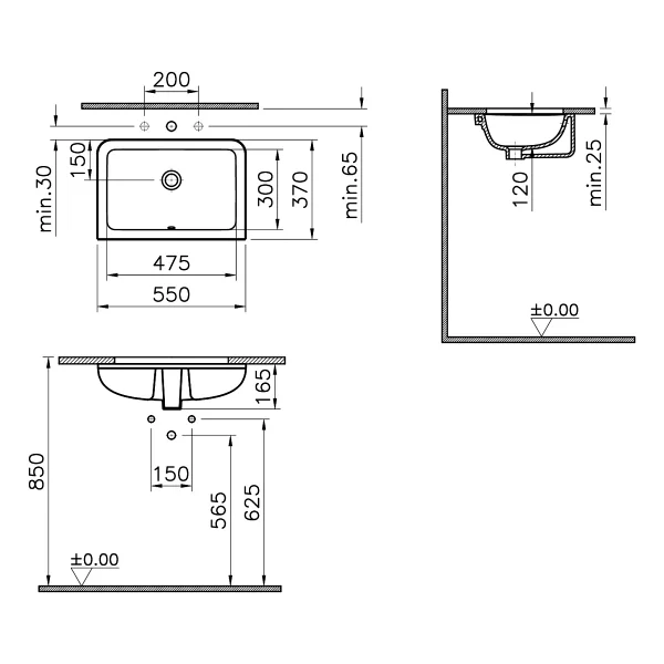 VitrA 7475B003-0618 S20 55x37 cm Tezgah Altı Lavabo - Görsel 7