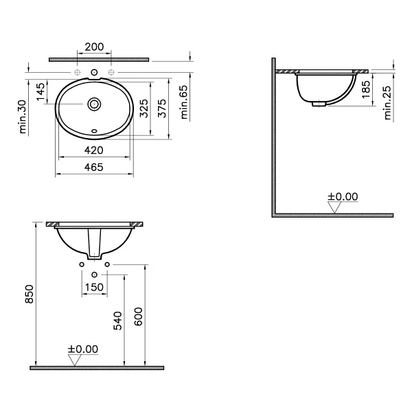VitrA S20 6039B003-0012 42 cm Tezgah Altı Lavabo - Görsel 5