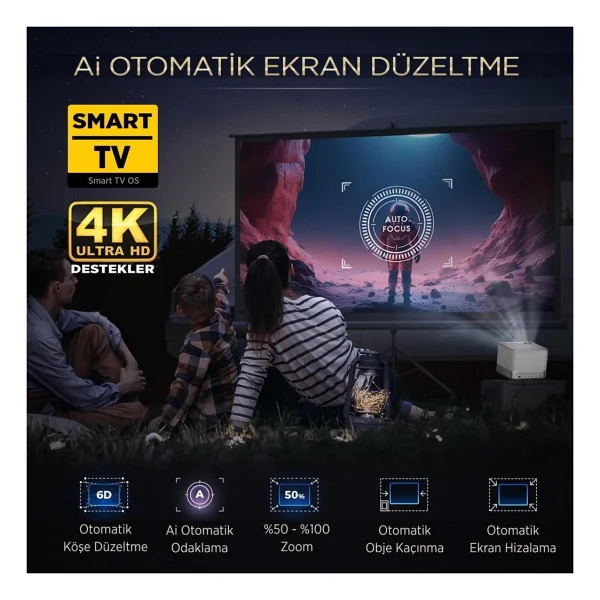 Aurzen Boom 3 500 Lümen Sarı Full HD Wi-Fi Android Projeksiyon Cihazı - Görsel 3